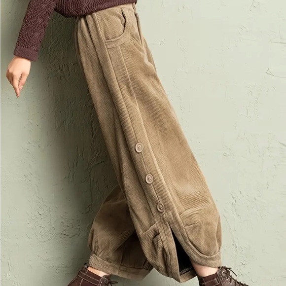 Pants - Button Detail Corduroy Pants